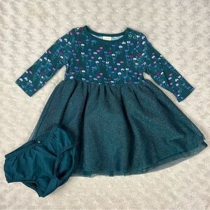 Gymboree Green Floral Dress Tulle Pink Silver Size 6-12 Months